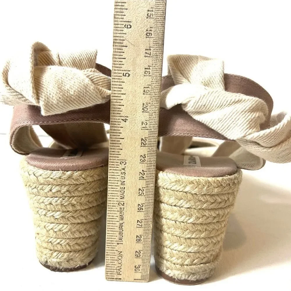 Zara Trafaluc Tan Dusty Rose Espadrille Tie Up Wedges Womens Sz EU 41 US 10-10.5